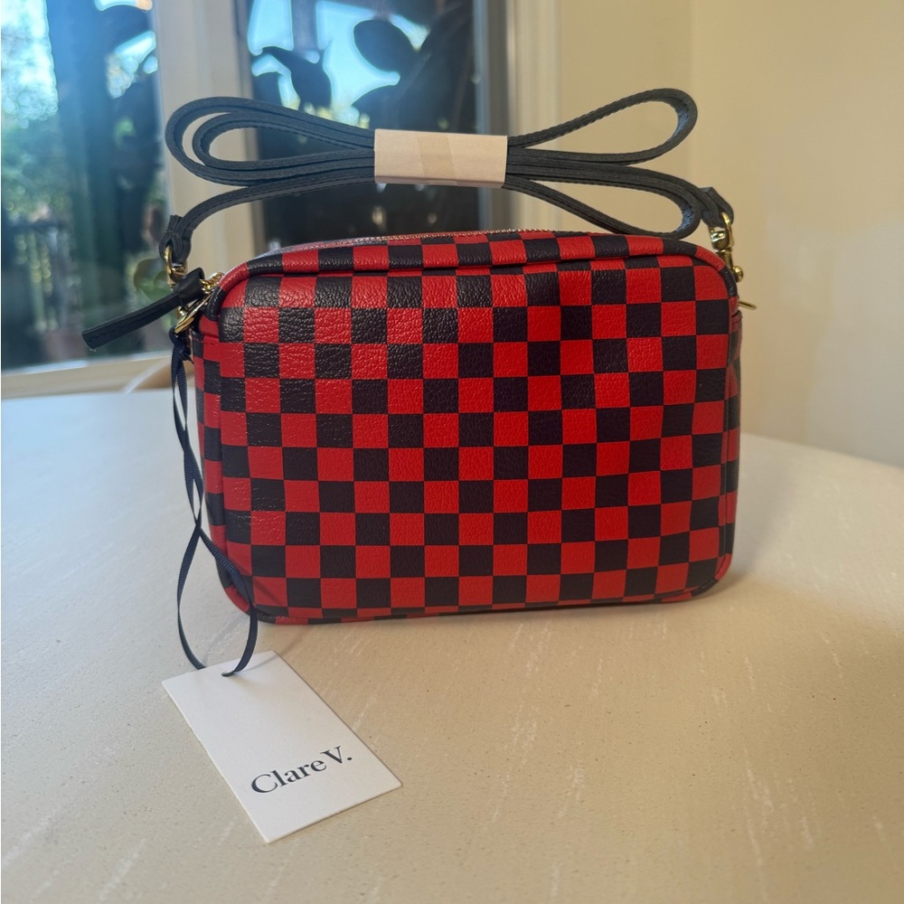 Clare V. Midi Sac in RARE Red/Navy Checkerboard